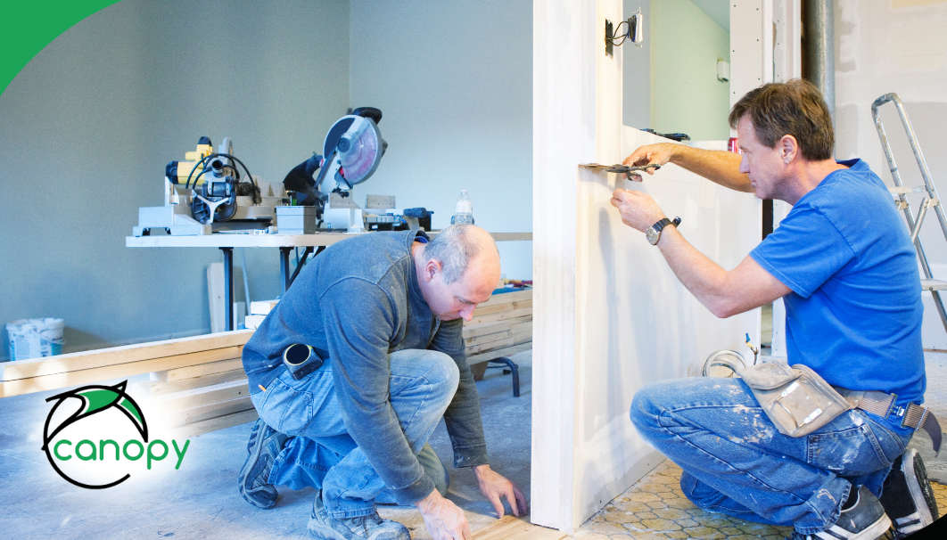 Contractors working on an interior renovation project