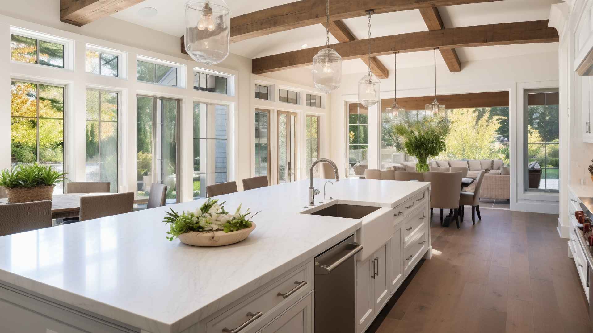 Remodeled kitchen with a large island by Canopy Building Services in Media, PA