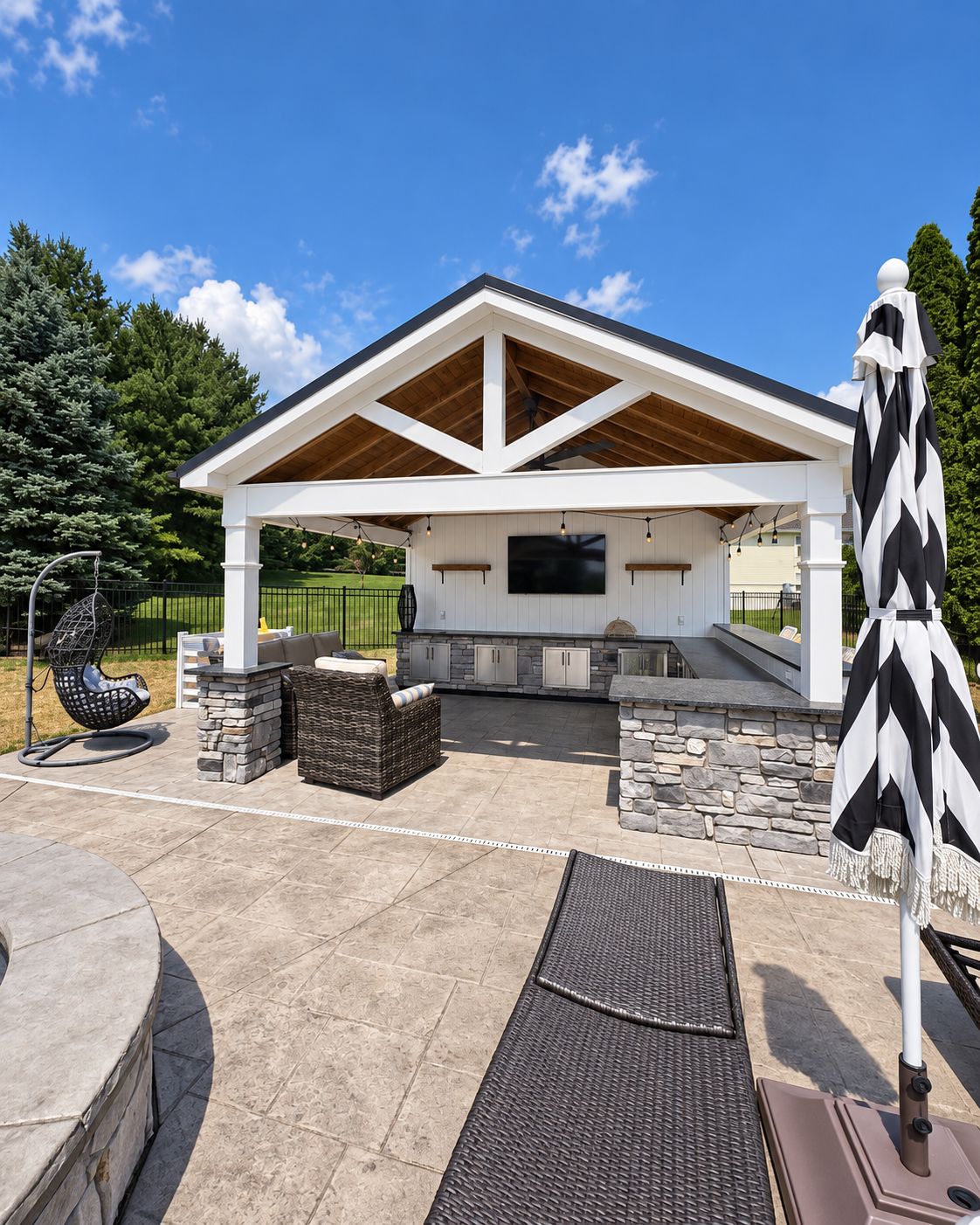 Outdoor pavilion and custom bar entertainment space by Canopy Building Services in Media, PA